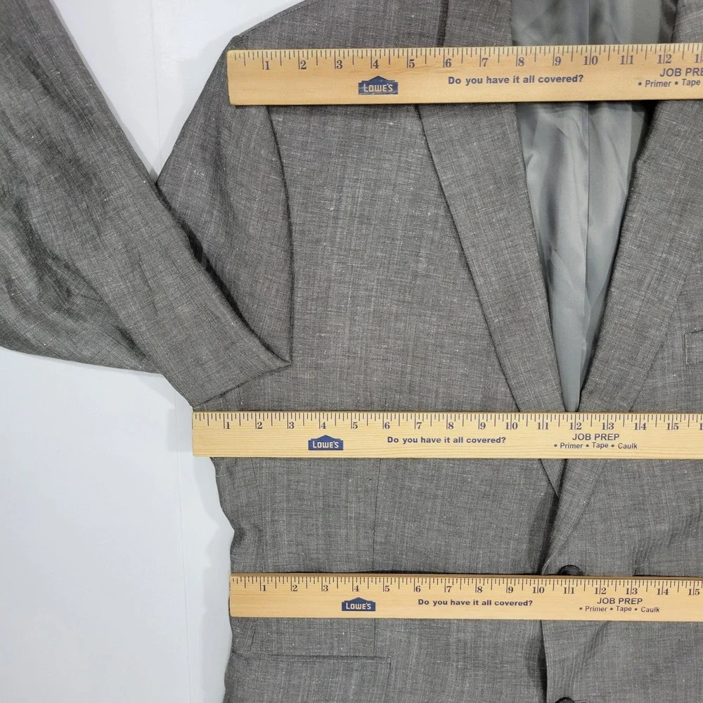 Calvin Klein Men's Sport‎ Coat Blazer Two Button Gray Herringbone Linen Wool 46R